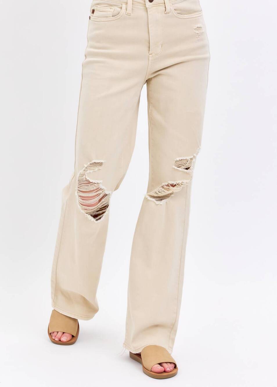 NEW JUDY BLUE high waisted straight leg jeans in beige